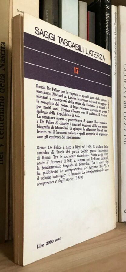 De Felice Intervista sul fascismo a cura di M. A. Ledeen Laterza 1975 - immagine 2