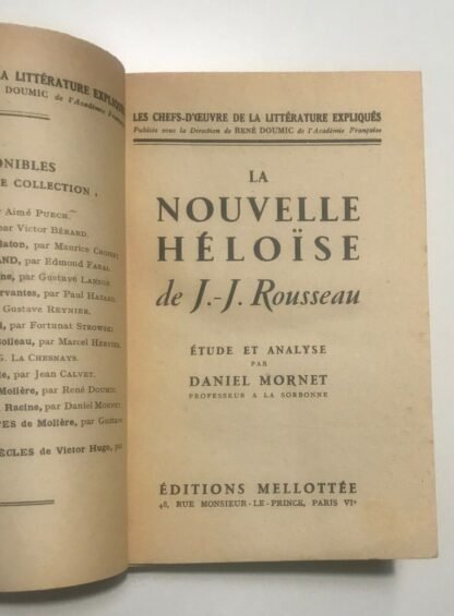 La Nouvelle Héloïse de J.J.Rousseau étude et analyse par Mornet Mellottée 1950 - immagine 3