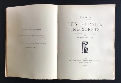 Diderot Les Bijoux indiscrets Editions René Kieffer Relieur d'Art 1923 Sylvain Sauvage - immagine 4