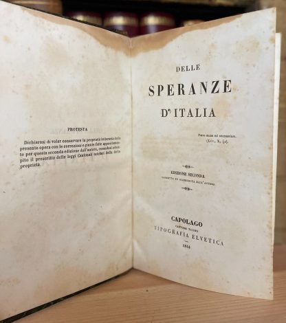 Cesare Balbo Speranze d'Italia Fusione delle schiatte Tip Elvetica Capolago 1844 - immagine 7